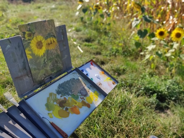 Sunflower painting on easel