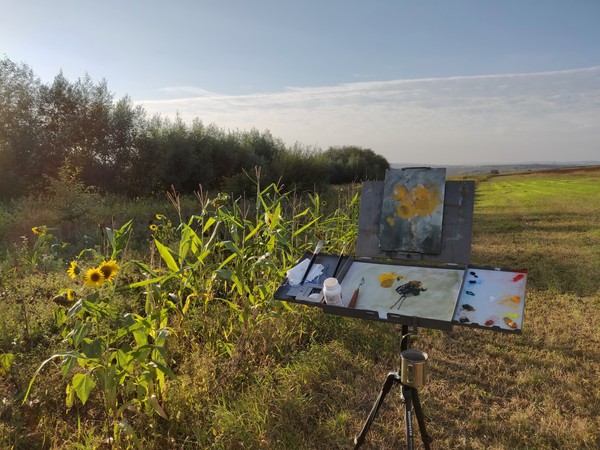 Sunflower painting on easel