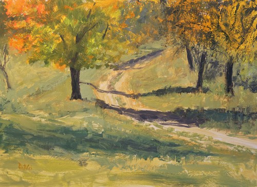 Autumn trees road painting