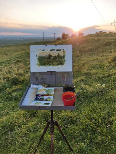 Painting sunset en plein air